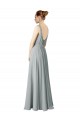 Fournisseurs de Argent Trapèze Col V Mousseline Longue Robes demoiselle d'honneur