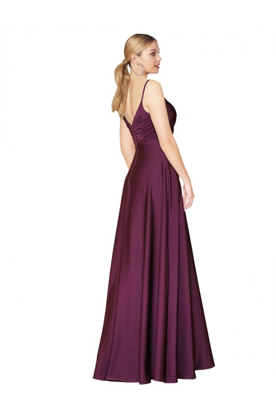 Fournisseurs de Baie sauvage Trapèze Bretelles spaghetti Crêpe Stretch Longue Formelles Robes demoiselle d'honneur / Robes de soirée / Robes de bal