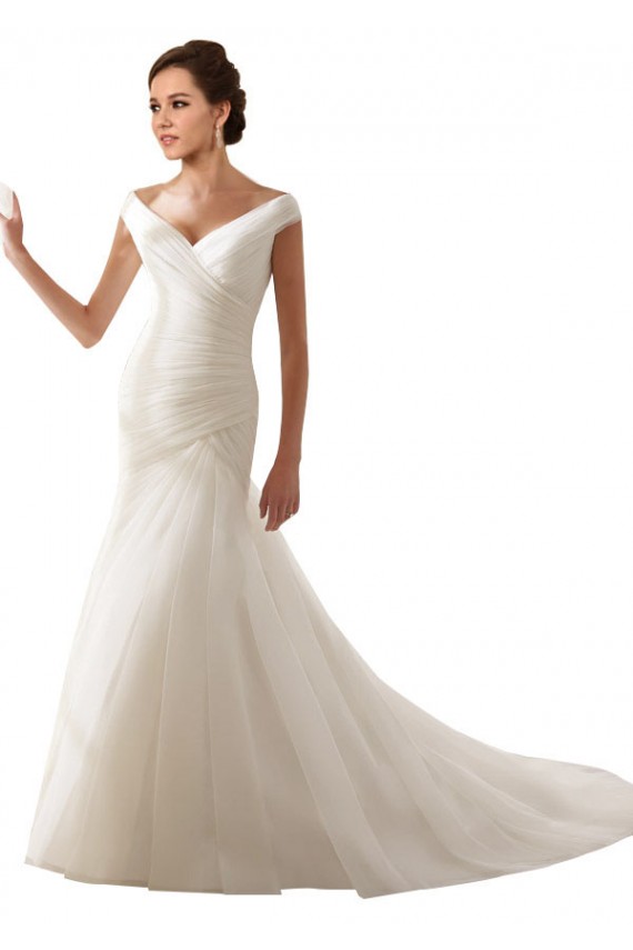 Fournisseurs de Blanc Fourreau Épaule Dénudée Tulle Robes de mariée
