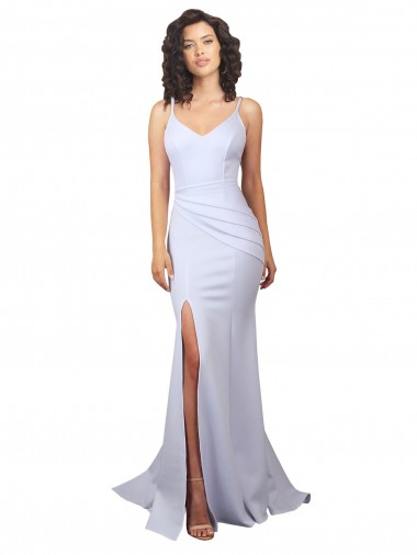 Fournisseurs de Blanc Sirène Bretelles spaghetti Col Haut Crêpe Stretch Simple Plage Robes de mariée