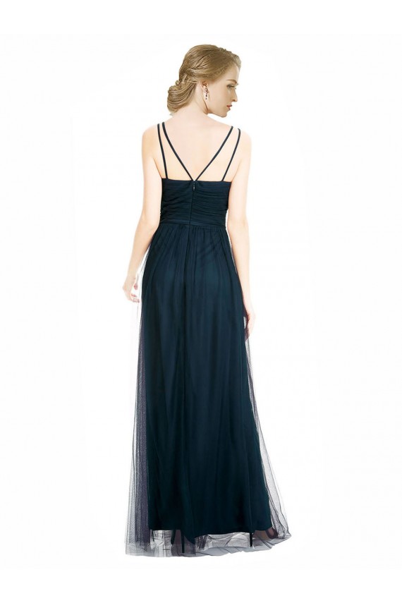 Fournisseurs de Bleu 7 Trapèze Col V Tulle Longue Robes demoiselle d'honneur