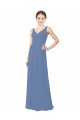 Fournisseurs de Bleu Windsor Fourreau Col V Mousseline Longue Robes demoiselle d'honneur