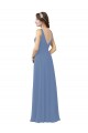Fournisseurs de Bleu Windsor Fourreau Col V Mousseline Longue Robes demoiselle d'honneur
