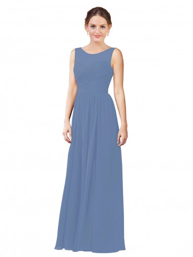 Fournisseurs de Bleu Windsor Fourreau Illusion Mousseline Longue Robes demoiselle d'honneur