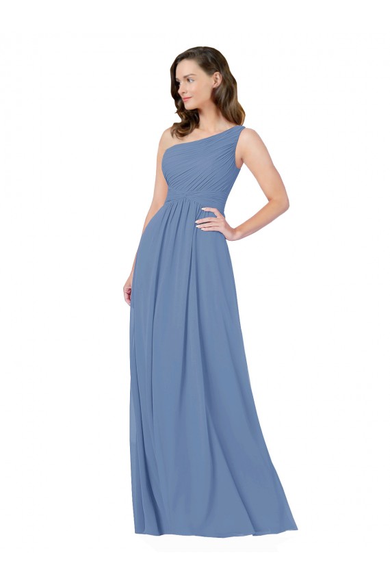Fournisseurs de Bleu Windsor Fourreau Mousseline Longue Robes demoiselle d'honneur