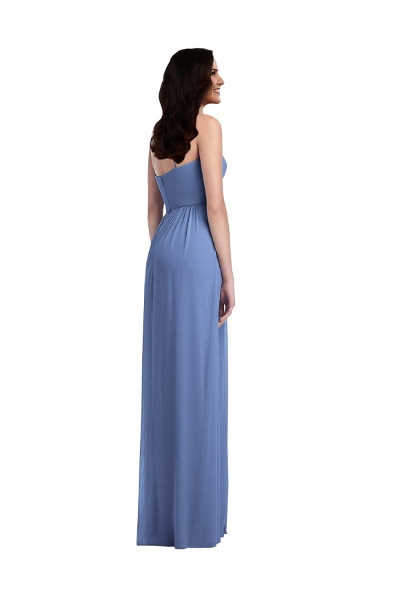 Fournisseurs de Bleu Windsor Trapèze Bretelles spaghetti Mousseline Longue Robes demoiselle d'honneur