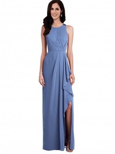 Fournisseurs de Bleu Windsor Trapèze Col bijou Mousseline Longue Robes demoiselle d'honneur