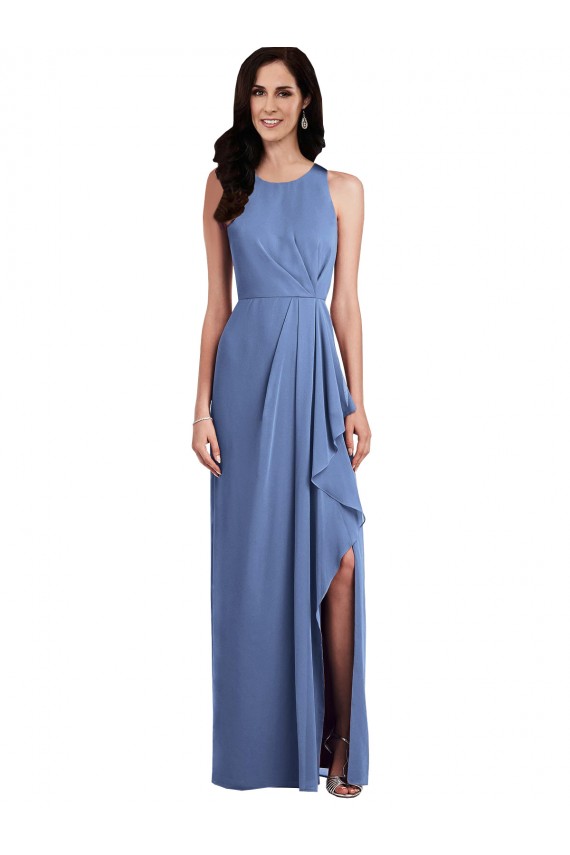Fournisseurs de Bleu Windsor Trapèze Col bijou Mousseline Longue Robes demoiselle d'honneur