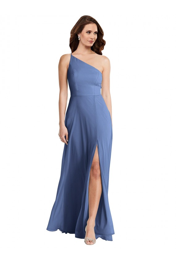 Fournisseurs de Bleu Windsor Trapèze Mousseline Longue Formelles Robes demoiselle d'honneur / Robes de soirée