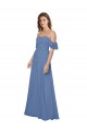 Fournisseurs de Bleu Windsor Trapèze Épaule Dénudée Sans bretelle Mousseline Longue Robes demoiselle d'honneur