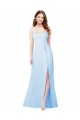 Fournisseurs de Bleu ciel clair Fourreau Bretelles spaghetti Col Carré Mousseline Longue Robes demoiselle d'honneur