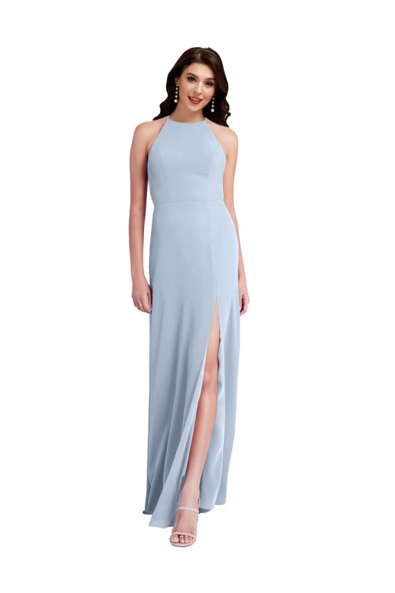 Fournisseurs de Bleu ciel clair Fourreau Licou Col Haut Crêpe Stretch Longue Formelles Robes demoiselle d'honneur / Robes de soirée / Robes de bal