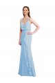 Fournisseurs de Bleu ciel clair Sirène Bretelles spaghetti Col V Mousseline Longue Robes demoiselle d'honneur