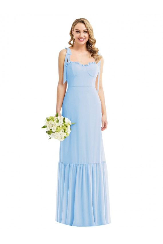 Fournisseurs de Bleu ciel clair Trapèze Bretelles spaghetti Mousseline Longue Robes demoiselle d'honneur