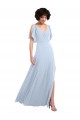 Fournisseurs de Bleu ciel clair Trapèze Col V Mousseline Longue Robes demoiselle d'honneur