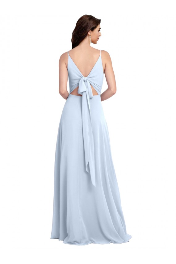 Fournisseurs de Bleu ciel clair Trapèze Col V Mousseline Longue Robes demoiselle d'honneur