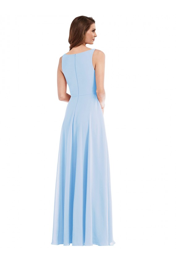 Fournisseurs de Bleu ciel clair Trapèze Col V Mousseline Longue Robes demoiselle d'honneur