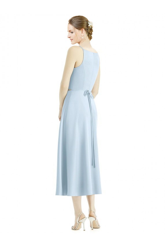 Fournisseurs de Bleu ciel clair Trapèze Col V Satiné Longue Robes demoiselle d'honneur