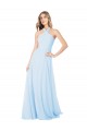 Fournisseurs de Bleu ciel clair Trapèze Licou Col Haut Mousseline Longue Robes demoiselle d'honneur