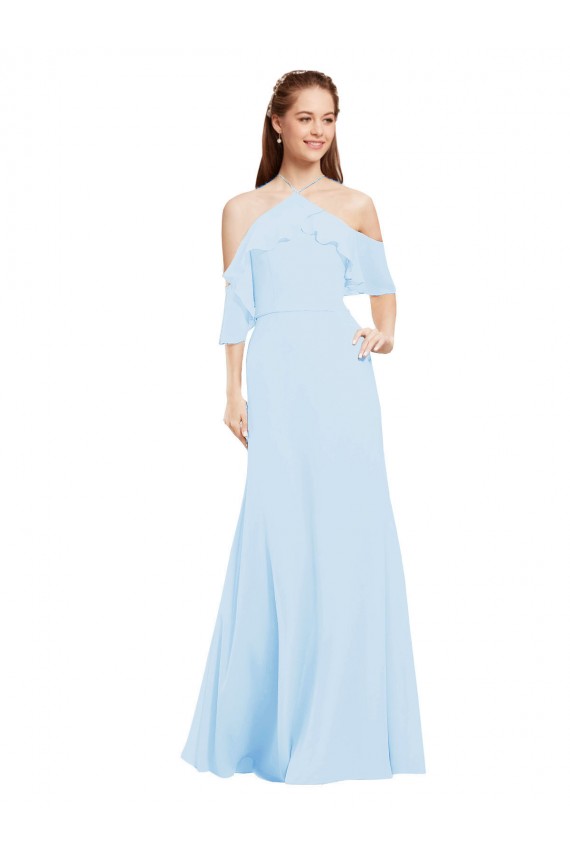Fournisseurs de Bleu ciel clair Trapèze Licou Mousseline Longue Robes demoiselle d'honneur