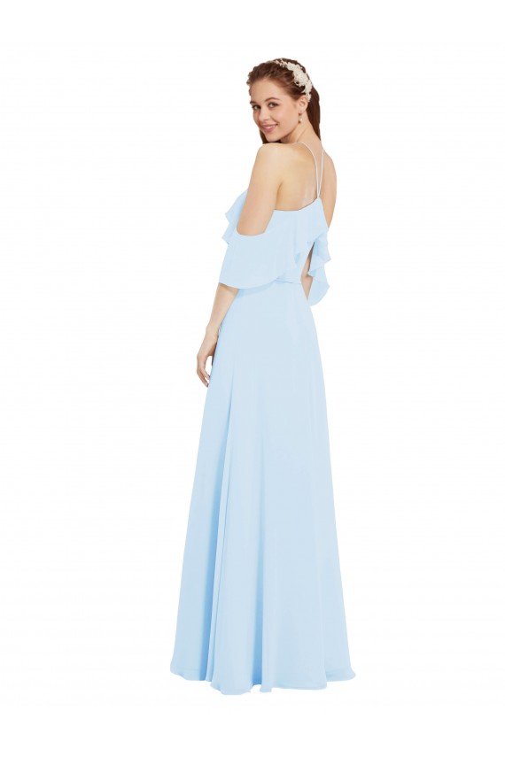 Fournisseurs de Bleu ciel clair Trapèze Licou Mousseline Longue Robes demoiselle d'honneur