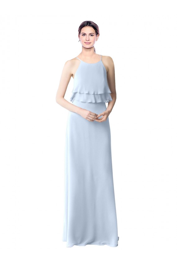Fournisseurs de Bleu ciel clair Trapèze Licou Mousseline Longue Robes demoiselle d'honneur
