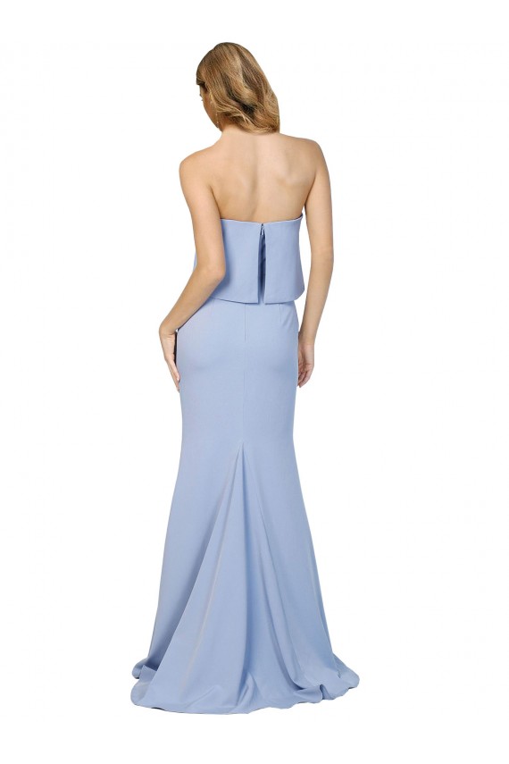 Fournisseurs de Bleu ciel clair Trapèze Sans bretelle Crêpe Stretch Longue Formelles Robes demoiselle d'honneur / Robes de soirée / Robes de bal