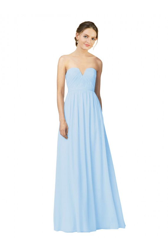 Fournisseurs de Bleu ciel clair Trapèze Sans bretelle Mousseline Longue Robes demoiselle d'honneur