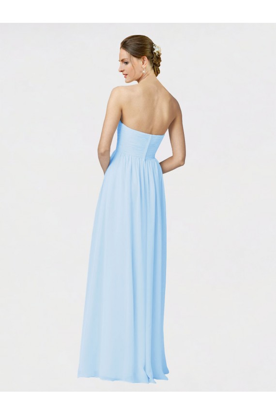 Fournisseurs de Bleu ciel clair Trapèze Sans bretelle Mousseline Longue Robes demoiselle d'honneur