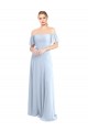 Fournisseurs de Bleu ciel clair Trapèze Épaule Dénudée Col Carré Mousseline Longue Robes demoiselle d'honneur