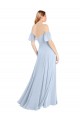 Fournisseurs de Bleu ciel clair Trapèze Épaule Dénudée Col Carré Mousseline Longue Robes demoiselle d'honneur