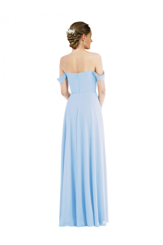 Fournisseurs de Bleu ciel clair Trapèze Épaule Dénudée Mousseline Longue Formelles Robes demoiselle d'honneur / Robes de soirée