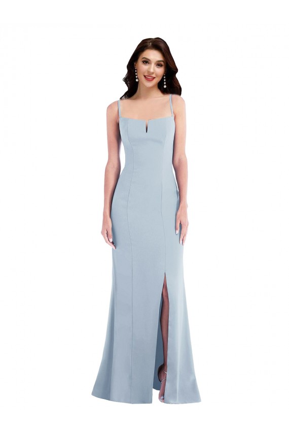 Fournisseurs de Bleu ciel clair Trompette Bretelles spaghetti Crêpe Stretch Longue Formelles Robes demoiselle d'honneur / Robes de soirée / Robes de bal