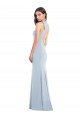 Fournisseurs de Bleu ciel clair Trompette Col Bateau Col Haut Licou Crêpe Stretch Longue Robes demoiselle d'honneur / Robes de bal