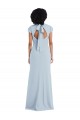 Fournisseurs de Bleu ciel clair Trompette Col bijou Crêpe Stretch Longue Robes demoiselle d'honneur