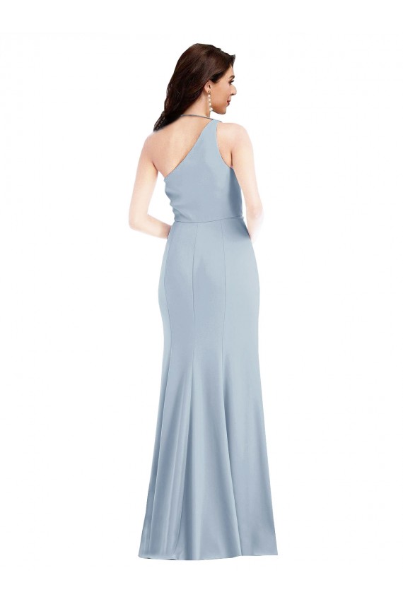 Fournisseurs de Bleu ciel clair Trompette Crêpe Stretch Longue Robes demoiselle d'honneur / Robes de bal
