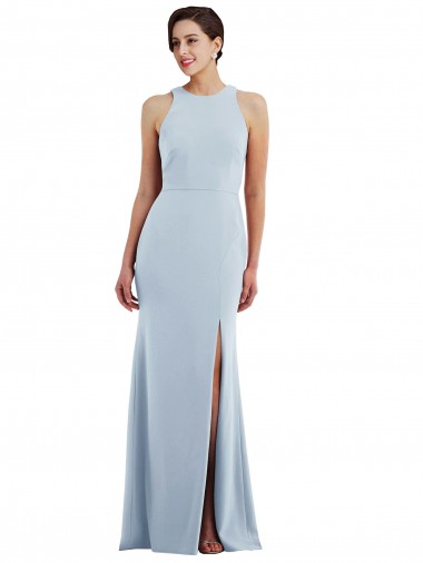 Fournisseurs de Bleu ciel clair Trompette Licou Col bijou Crêpe Stretch Longue Formelles Robes demoiselle d'honneur / Robes de soirée / Robes de bal