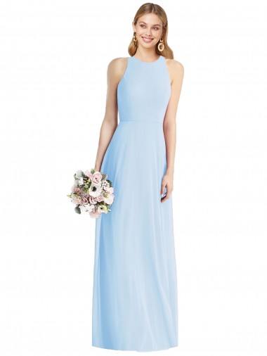 Fournisseurs de Bleu ciel clair Trompette Licou Mousseline Longue Robes demoiselle d'honneur