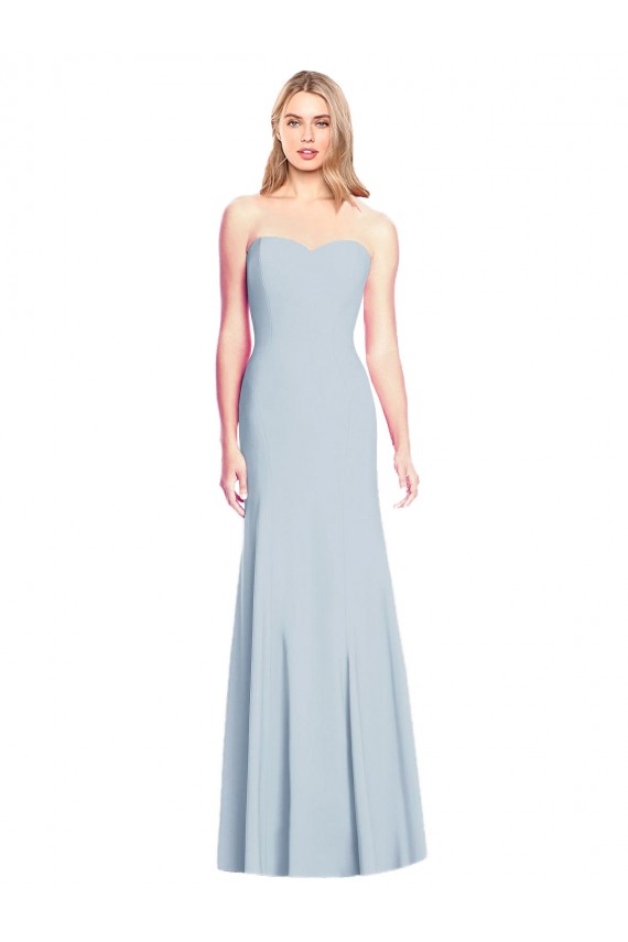 Fournisseurs de Bleu ciel clair Trompette Sans bretelle Crêpe Stretch Longue Robes demoiselle d'honneur / Robes de bal