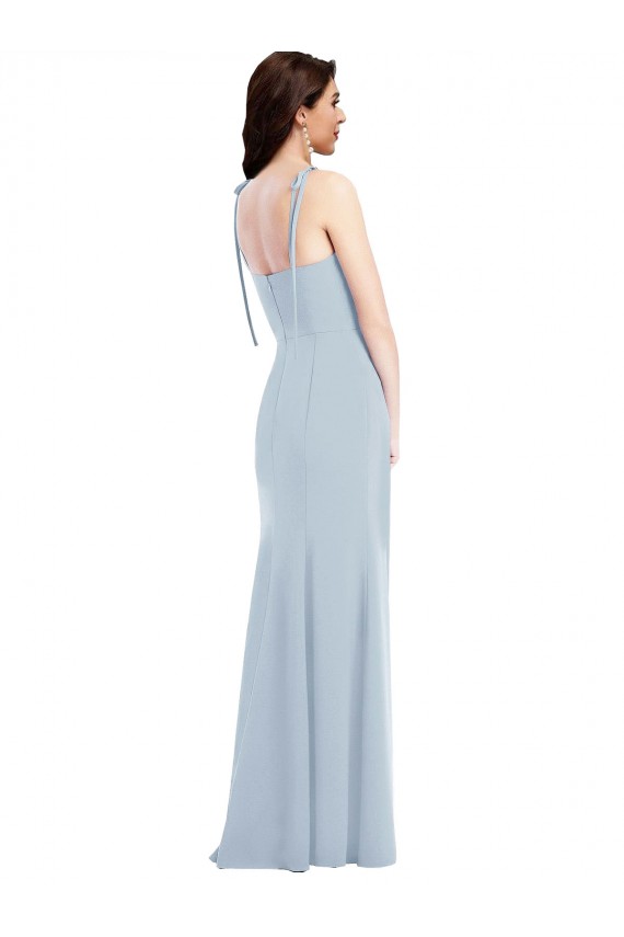 Fournisseurs de Bleu ciel clair Trompette Sans bretelle Crêpe Stretch Longue Robes demoiselle d'honneur / Robes de bal