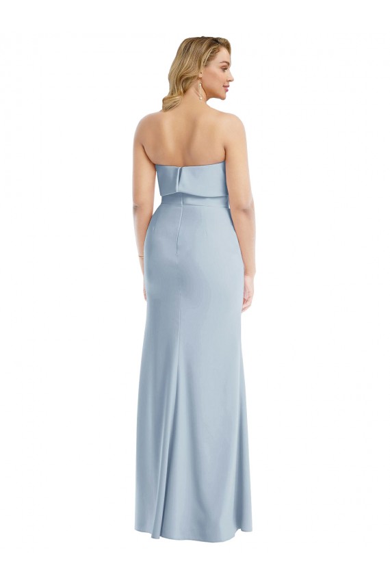 Fournisseurs de Bleu ciel clair Trompette Sans bretelle Crêpe Stretch Longue Robes demoiselle d'honneur / Robes de bal
