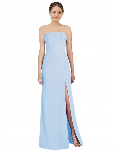 Fournisseurs de Bleu ciel clair Trompette Sans bretelle Mousseline Longue Formelles Robes demoiselle d'honneur / Robes de soirée