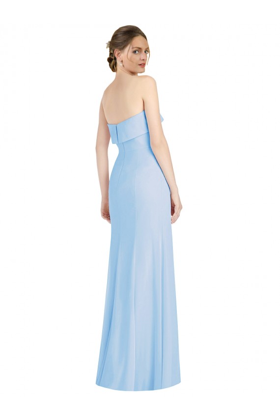 Fournisseurs de Bleu ciel clair Trompette Sans bretelle Mousseline Longue Formelles Robes demoiselle d'honneur / Robes de soirée