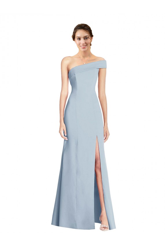 Fournisseurs de Bleu ciel clair Trompette Épaule Dénudée Crêpe Stretch Longue Formelles Robes demoiselle d'honneur / Robes de soirée / Robes de bal
