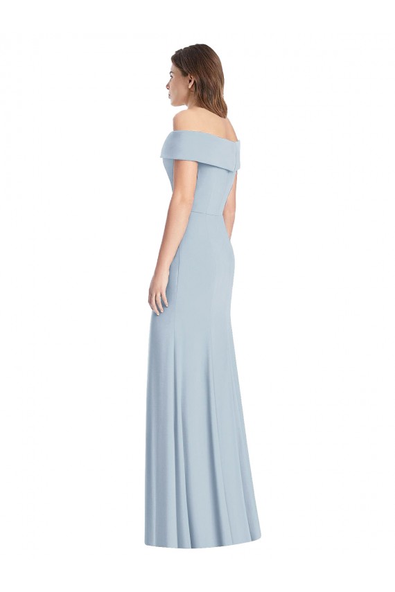 Fournisseurs de Bleu ciel clair Trompette Épaule Dénudée Crêpe Stretch Longue Robes demoiselle d'honneur / Robes de bal