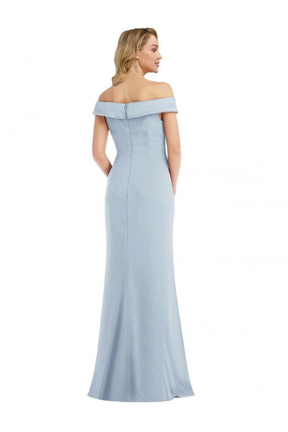 Fournisseurs de Bleu ciel clair Trompette Épaule Dénudée Crêpe Stretch Longue Robes demoiselle d'honneur / Robes de bal