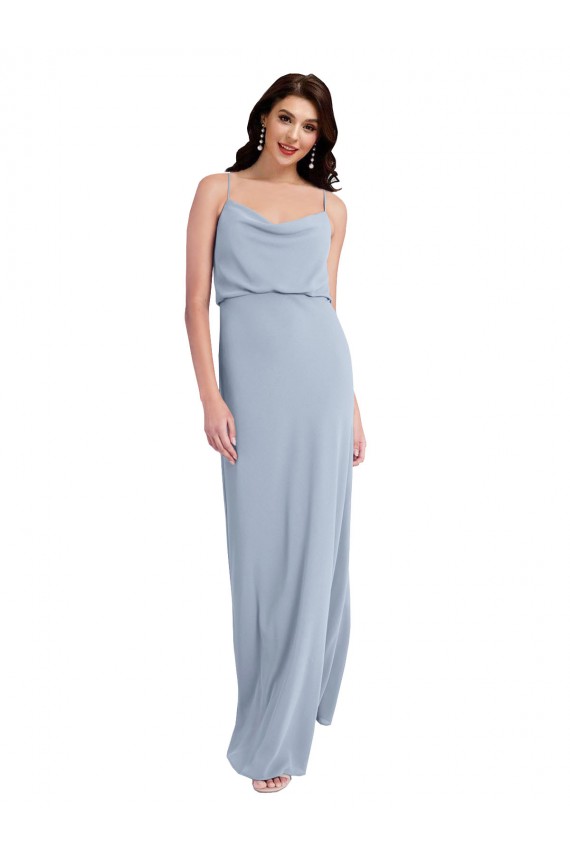 Fournisseurs de Bleu fumée Fourreau Bretelles spaghetti Crêpe Stretch Longue Formelles Robes demoiselle d'honneur / Robes de soirée / Robes de bal