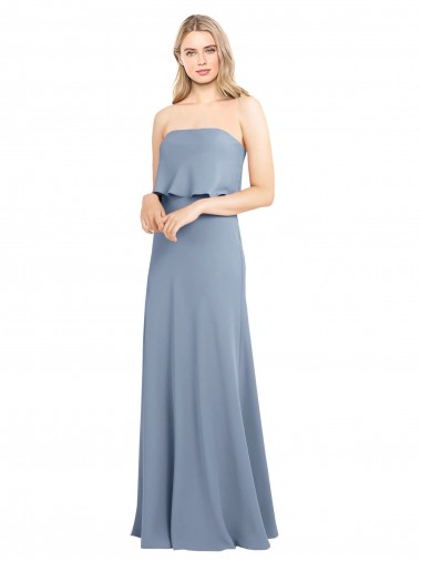 Fournisseurs de Bleu fumée Fourreau Col Haut Crêpe Stretch Longue Formelles Robes demoiselle d'honneur / Robes de soirée / Robes de bal