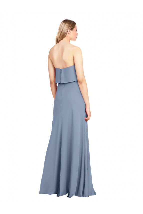 Fournisseurs de Bleu fumée Fourreau Col Haut Crêpe Stretch Longue Formelles Robes demoiselle d'honneur / Robes de soirée / Robes de bal