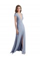 Fournisseurs de Bleu fumée Fourreau Col V Crêpe Stretch Longue Robes demoiselle d'honneur / Robes de bal